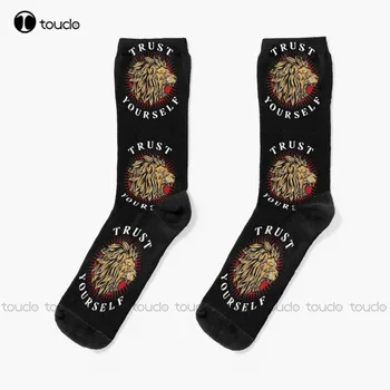 Лъвската глава|Чорапи Trust Yourself Чорапи с флага на сащ Високо качество, красиви Елегантни чорапи с шарките на Kawai, сладки памучни чорапи с герои от анимационни филми, цветни